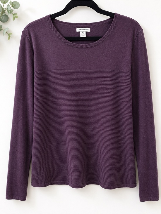 croft & barrow Sweaters - Croft & Barrow Purple Ribbed Crewneck Long-Sleeve Top